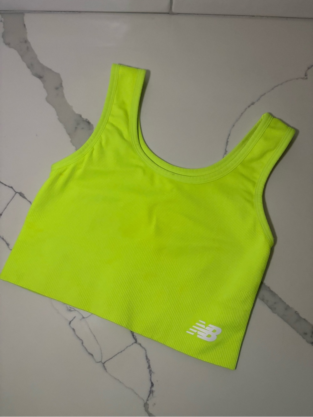 NEW BALANCE Neon Lime Ribbed Sports Crop Tank